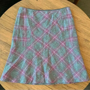 Talbots Women Sz 10 Wool Blend Pink Grey Plaid Lined A-Line Skirt Preppy Career